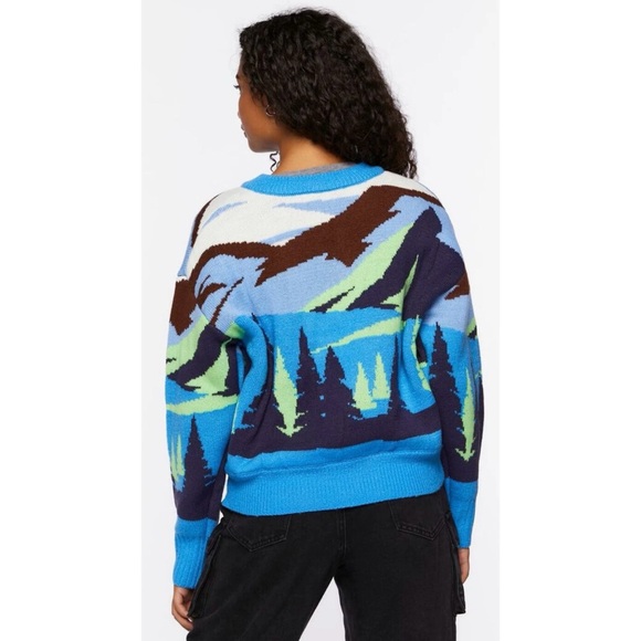 Forever 21 Intarsia Landscape Half-Zip Ski Sweater Double Lined Medium - Picture 4 of 9